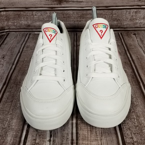 RETRO GUESS Women's 8.5 B White Leather Sneakers Shoes Rainbow Embroidery NWOT - Picture 4 of 10